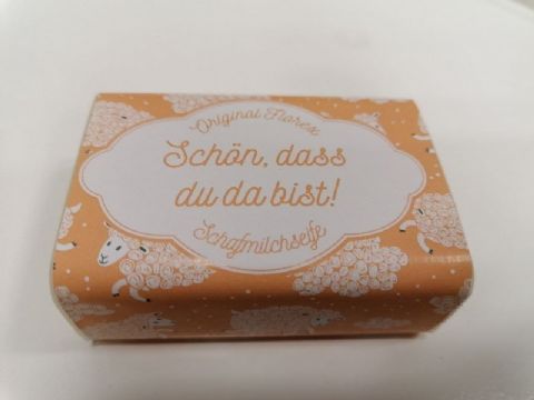 Baby Seife "Schön, dass du da bist!" und "Willkommen auf der Welt" mit Schäfchenschleife